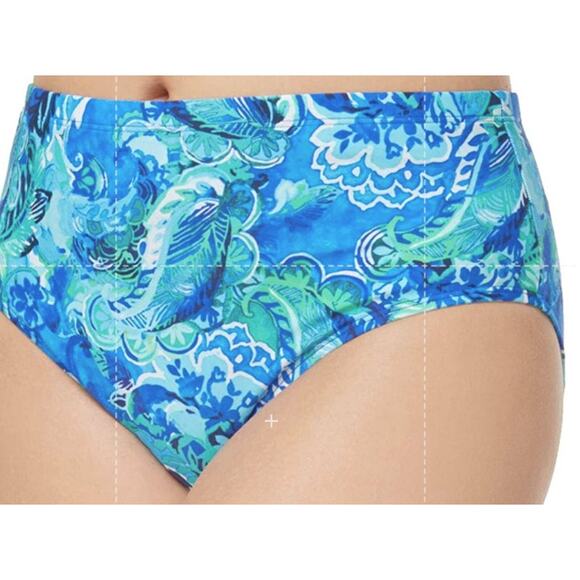 RALPH LAUREN Plus Size High Waist Bikini Blue Tropical Bottom 20W NWT - Picture 2 of 2
